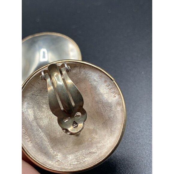 Modernist Sterling Silver And 14k Gold Clip-On Earrings Signed J.B.M. - Picture 6 of 8
